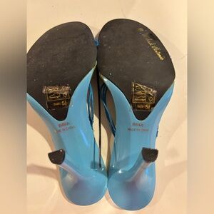 Michael Antonio Blue and Green Strappy Floral Heels-packed in big box of shoes